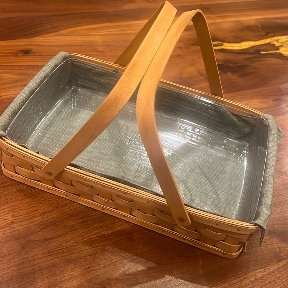 Longaberger Gathering Basket with Liner and Plastic liner Folding Handles